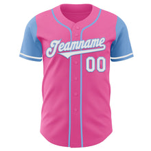 Laden Sie das Bild in den Galerie-Viewer, Custom Pink White-Light Blue Authentic Two Tone Baseball Jersey