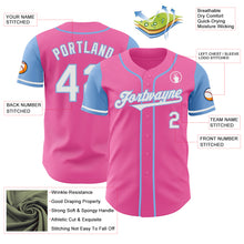 Laden Sie das Bild in den Galerie-Viewer, Custom Pink White-Light Blue Authentic Two Tone Baseball Jersey