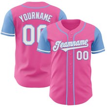 Laden Sie das Bild in den Galerie-Viewer, Custom Pink White-Light Blue Authentic Two Tone Baseball Jersey