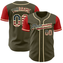Laden Sie das Bild in den Galerie-Viewer, Custom Olive Vintage USA Flag Red-Cream Authentic Two Tone Salute To Service Baseball Jersey