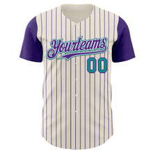 Load image into Gallery viewer, Custom Cream Purple Pinstripe White-Teal Authentic Two Tone Baseball Jersey