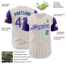 Load image into Gallery viewer, Custom Cream Purple Pinstripe White-Teal Authentic Two Tone Baseball Jersey