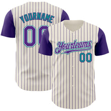 Load image into Gallery viewer, Custom Cream Purple Pinstripe White-Teal Authentic Two Tone Baseball Jersey