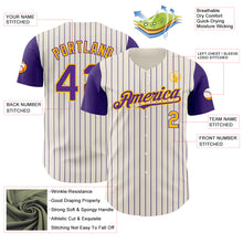 Load image into Gallery viewer, Custom Cream Purple Pinstripe Gold Authentic Two Tone Baseball Jersey