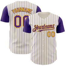 Load image into Gallery viewer, Custom Cream Purple Pinstripe Gold Authentic Two Tone Baseball Jersey
