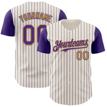 Load image into Gallery viewer, Custom Cream Purple Pinstripe Old Gold Authentic Two Tone Baseball Jersey