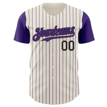 Load image into Gallery viewer, Custom Cream Purple Pinstripe Black Authentic Two Tone Baseball Jersey