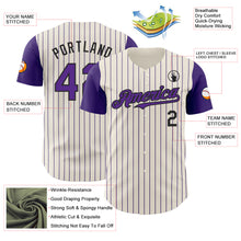 Load image into Gallery viewer, Custom Cream Purple Pinstripe Black Authentic Two Tone Baseball Jersey
