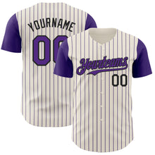 Load image into Gallery viewer, Custom Cream Purple Pinstripe Black Authentic Two Tone Baseball Jersey