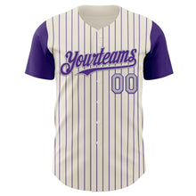 Load image into Gallery viewer, Custom Cream Purple Pinstripe Gray Authentic Two Tone Baseball Jersey