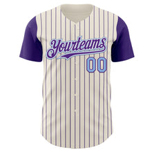 Load image into Gallery viewer, Custom Cream Purple Pinstripe White-Light Blue Authentic Two Tone Baseball Jersey