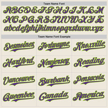 Load image into Gallery viewer, Custom Cream Purple Pinstripe Neon Green Authentic Two Tone Baseball Jersey