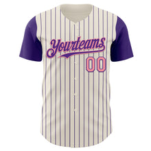 Load image into Gallery viewer, Custom Cream Purple Pinstripe Medium Pink Authentic Two Tone Baseball Jersey