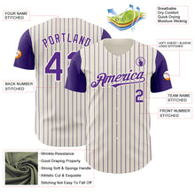 Load image into Gallery viewer, Custom Cream Purple Pinstripe Purple Authentic Two Tone Baseball Jersey