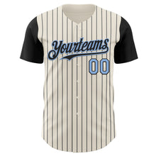 Load image into Gallery viewer, Custom Cream Black Pinstripe Light Blue Authentic Two Tone Baseball Jersey