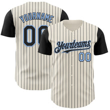 Load image into Gallery viewer, Custom Cream Black Pinstripe Light Blue Authentic Two Tone Baseball Jersey