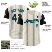 Load image into Gallery viewer, Custom Cream Black Pinstripe Teal Authentic Two Tone Baseball Jersey