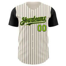 Load image into Gallery viewer, Custom Cream Black Pinstripe Neon Green Authentic Two Tone Baseball Jersey