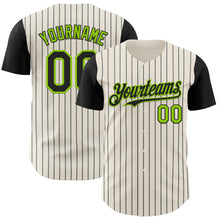 Load image into Gallery viewer, Custom Cream Black Pinstripe Neon Green Authentic Two Tone Baseball Jersey