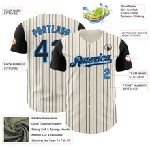 Load image into Gallery viewer, Custom Cream Black Pinstripe Electric Blue Authentic Two Tone Baseball Jersey