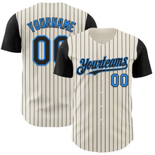 Load image into Gallery viewer, Custom Cream Black Pinstripe Electric Blue Authentic Two Tone Baseball Jersey