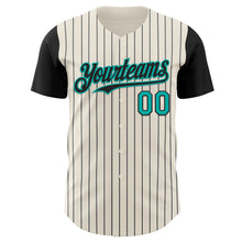 Load image into Gallery viewer, Custom Cream Black Pinstripe Aqua Authentic Two Tone Baseball Jersey