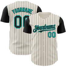 Load image into Gallery viewer, Custom Cream Black Pinstripe Aqua Authentic Two Tone Baseball Jersey