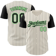 Load image into Gallery viewer, Custom Cream Black Pinstripe Pea Green Authentic Two Tone Baseball Jersey