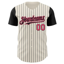 Load image into Gallery viewer, Custom Cream Black Pinstripe Neon Pink Authentic Two Tone Baseball Jersey