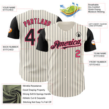 Load image into Gallery viewer, Custom Cream Black Pinstripe Neon Pink Authentic Two Tone Baseball Jersey
