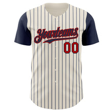 Загрузить изображение в средство просмотра галереи, Custom Cream Navy Pinstripe Red Authentic Two Tone Baseball Jersey