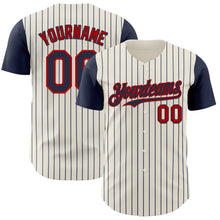 Загрузить изображение в средство просмотра галереи, Custom Cream Navy Pinstripe Red Authentic Two Tone Baseball Jersey
