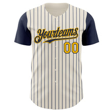 Загрузить изображение в средство просмотра галереи, Custom Cream Navy Pinstripe Gold Authentic Two Tone Baseball Jersey