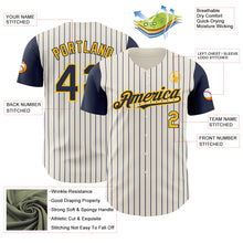 Загрузить изображение в средство просмотра галереи, Custom Cream Navy Pinstripe Gold Authentic Two Tone Baseball Jersey