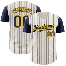 Загрузить изображение в средство просмотра галереи, Custom Cream Navy Pinstripe Gold Authentic Two Tone Baseball Jersey
