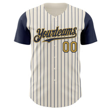 Charger l'image dans la galerie, Custom Cream Navy Pinstripe Old Gold Authentic Two Tone Baseball Jersey