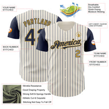 Charger l'image dans la galerie, Custom Cream Navy Pinstripe Old Gold Authentic Two Tone Baseball Jersey
