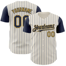 Charger l'image dans la galerie, Custom Cream Navy Pinstripe Old Gold Authentic Two Tone Baseball Jersey