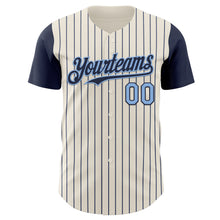 Загрузить изображение в средство просмотра галереи, Custom Cream Navy Pinstripe Light Blue Authentic Two Tone Baseball Jersey