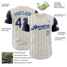 Загрузить изображение в средство просмотра галереи, Custom Cream Navy Pinstripe Light Blue Authentic Two Tone Baseball Jersey
