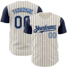 Загрузить изображение в средство просмотра галереи, Custom Cream Navy Pinstripe Light Blue Authentic Two Tone Baseball Jersey