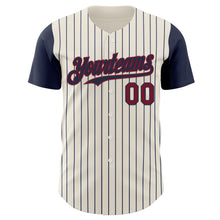Load image into Gallery viewer, Custom Cream Navy Pinstripe Crimson Authentic Two Tone Baseball Jersey