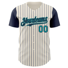 Загрузить изображение в средство просмотра галереи, Custom Cream Navy Pinstripe Teal Authentic Two Tone Baseball Jersey