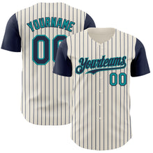 Загрузить изображение в средство просмотра галереи, Custom Cream Navy Pinstripe Teal Authentic Two Tone Baseball Jersey