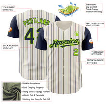 Load image into Gallery viewer, Custom Cream Navy Pinstripe Neon Green Authentic Two Tone Baseball Jersey
