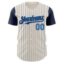 Charger l'image dans la galerie, Custom Cream Navy Pinstripe Electric Blue Authentic Two Tone Baseball Jersey