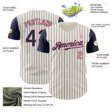 Load image into Gallery viewer, Custom Cream Navy Pinstripe Medium Pink Authentic Two Tone Baseball Jersey