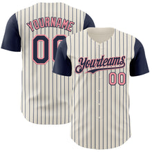Load image into Gallery viewer, Custom Cream Navy Pinstripe Medium Pink Authentic Two Tone Baseball Jersey