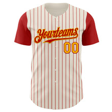 Load image into Gallery viewer, Custom Cream Red Pinstripe Gold Authentic Two Tone Baseball Jersey