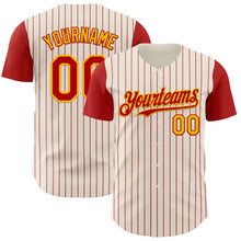 Load image into Gallery viewer, Custom Cream Red Pinstripe Gold Authentic Two Tone Baseball Jersey